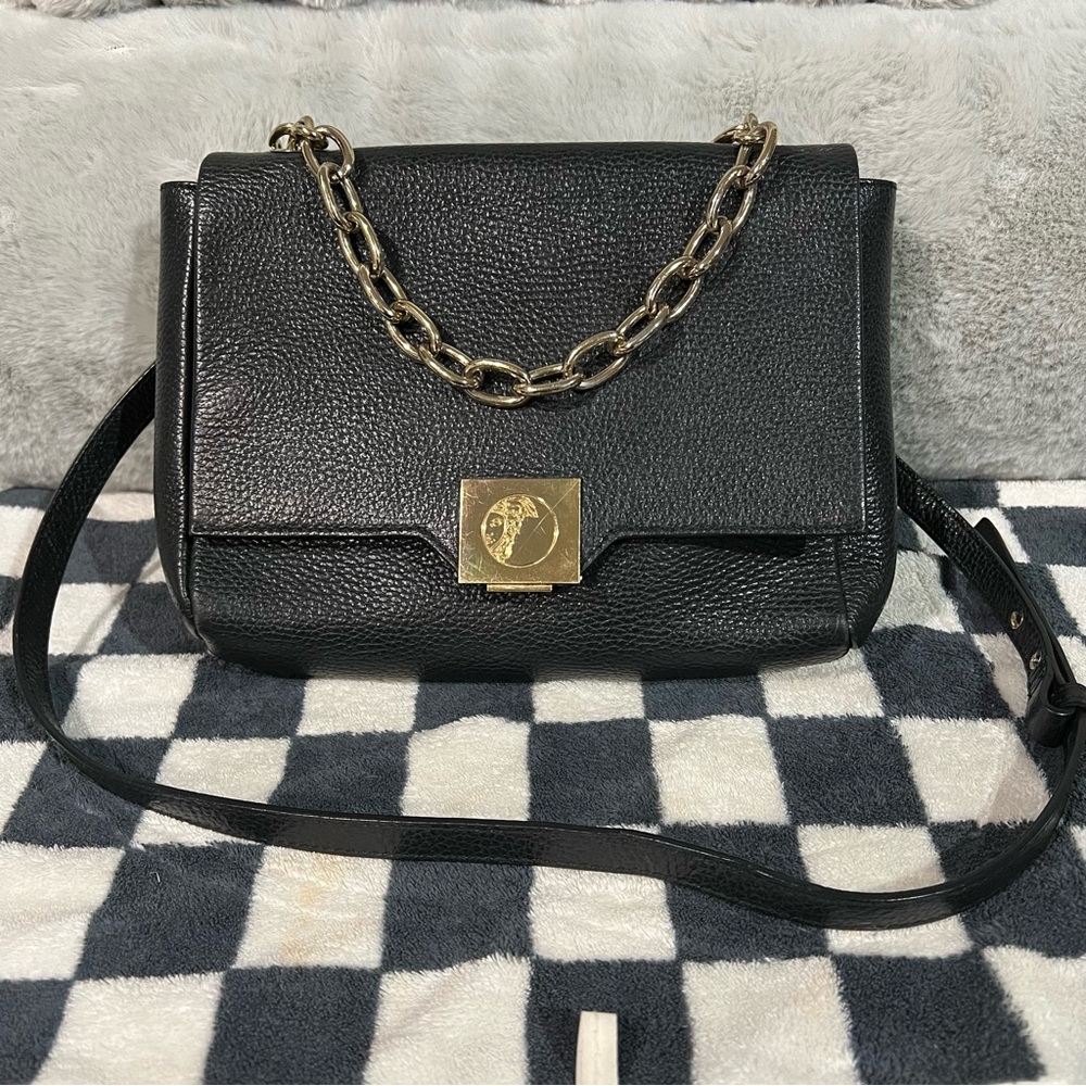 Gianni Versace Black Pebble Leather Crossbody